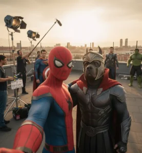 perro coleseo y spiderman IA